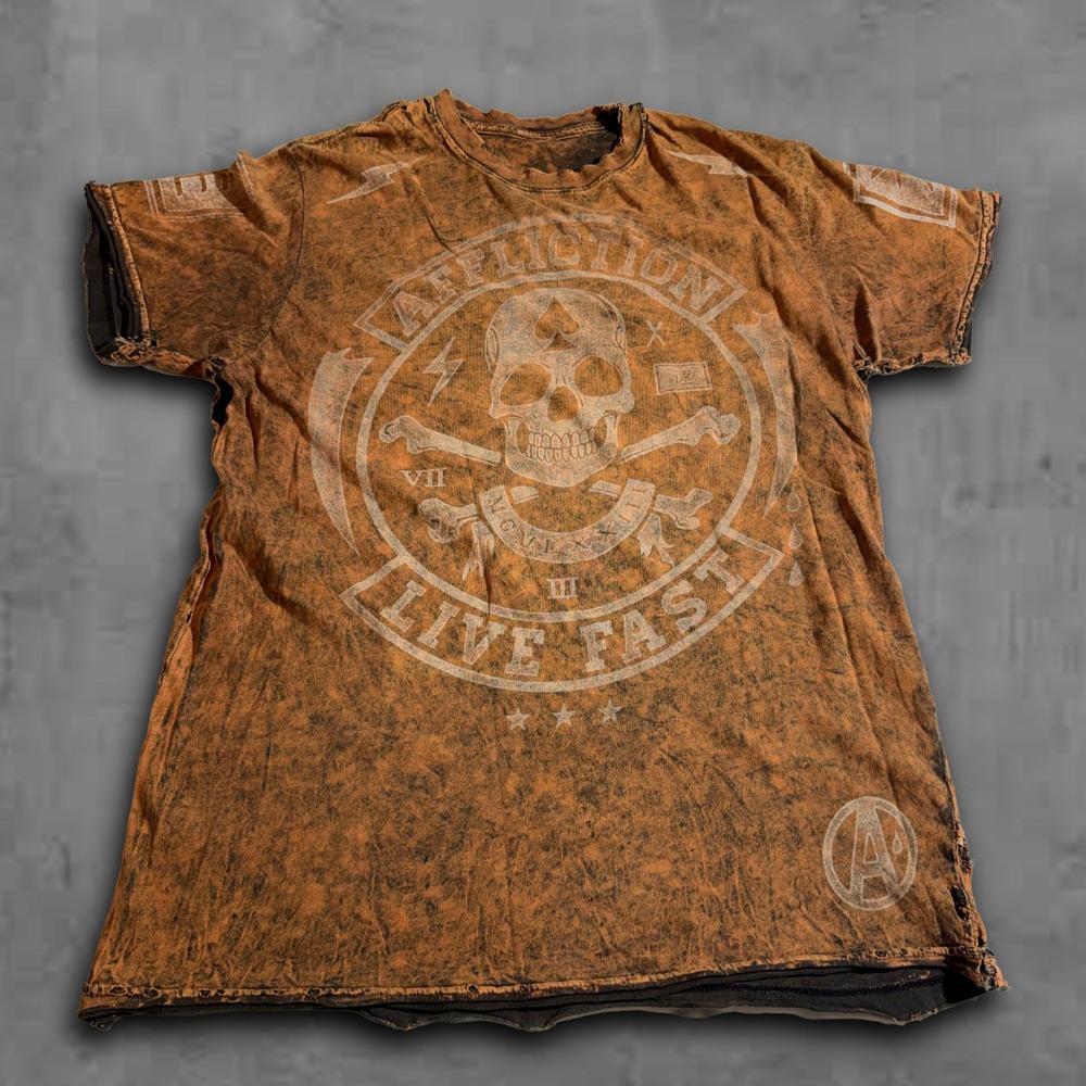 Y2K Relaxed Orange Reversible Affliction Skater Grunge Tee